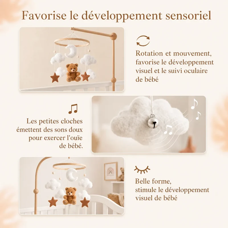 Mobile Musical Bébé en Bois Naturel