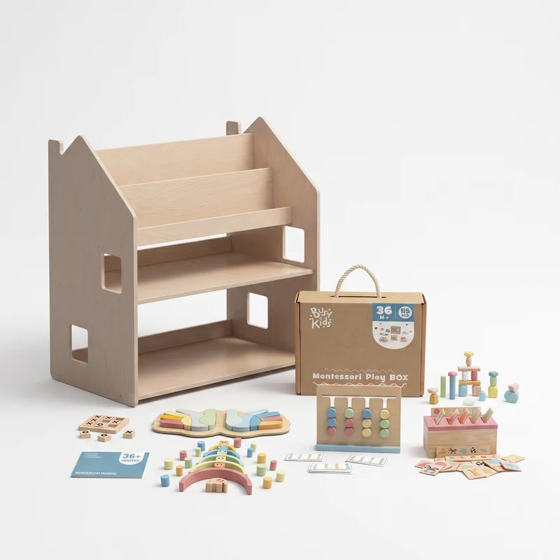 Étagère 2-en-1 + Boîte Montessori 36 mois et + + contenu au choix, Ensemble BusyKids