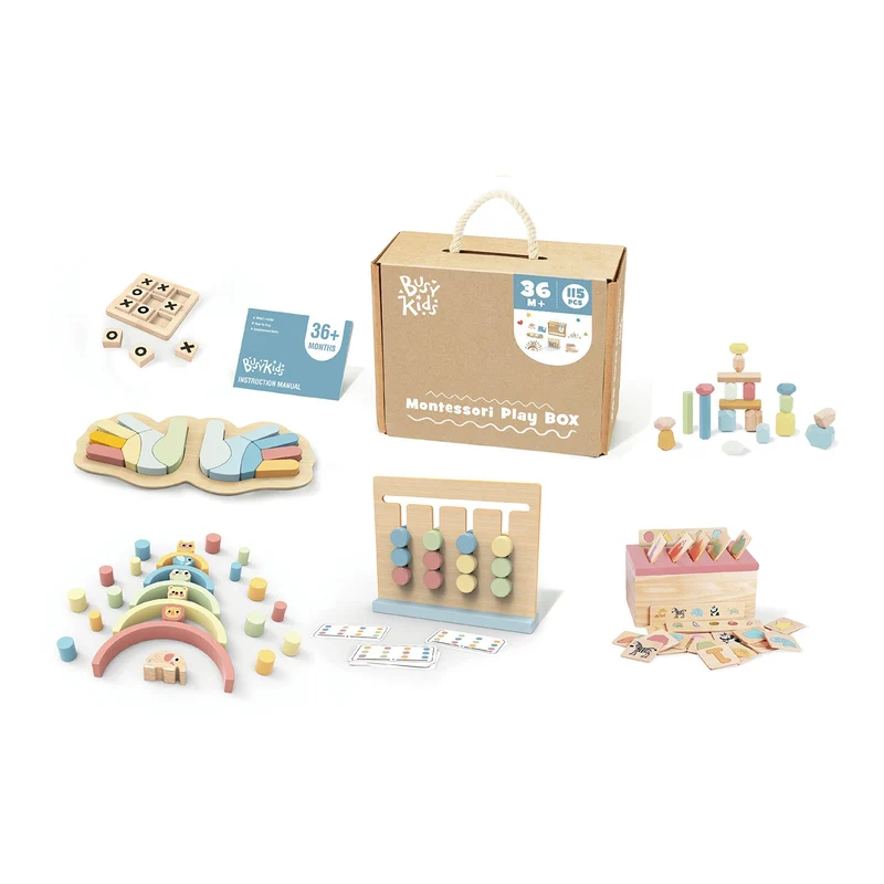 Étagère 2-en-1 + Boîte Montessori 36 mois et + + contenu au choix, Ensemble BusyKids