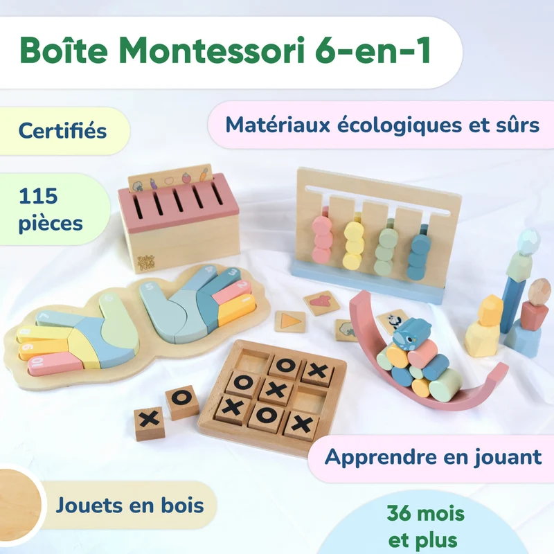 Étagère 2-en-1 + Boîte Montessori 36 mois et + + contenu au choix, Ensemble BusyKids