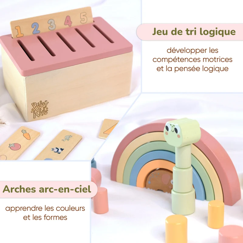 Étagère 2-en-1 + Boîte Montessori 36 mois et + + contenu au choix, Ensemble BusyKids