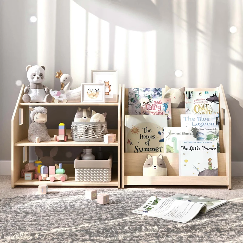 Bibliothèque + étagère à jouets + Table enfant avec 2 chaises, Ensemble BusyKids