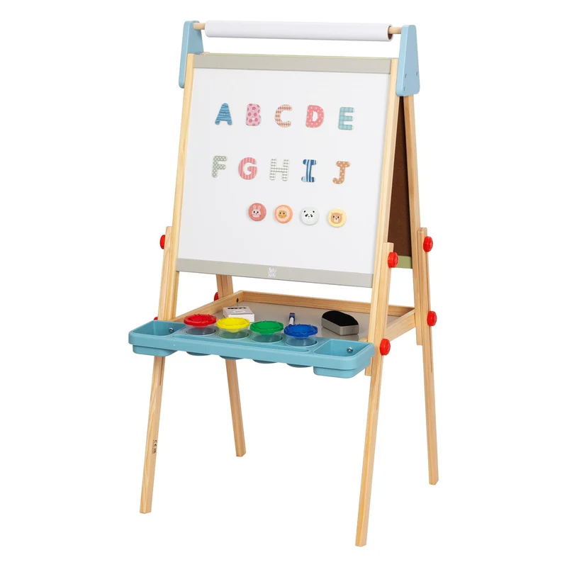 Bibliothèque + étagère à jouets + Table enfant avec 2 chaises + Chevalet, Ensemble BusyKids