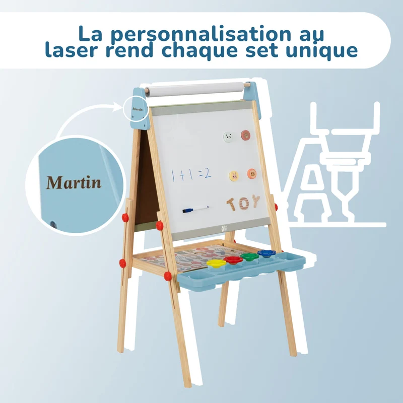 Bibliothèque + étagère à jouets + Table enfant avec 2 chaises + Chevalet, Ensemble BusyKids