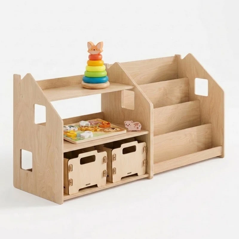 Bibliothèque + étagère à jouets + Boîte à jouets ×2 + contenu au choix, Ensemble BusyKids