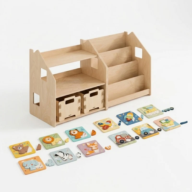 Bibliothèque + étagère à jouets + Boîte à jouets ×2 + contenu au choix, Ensemble BusyKids