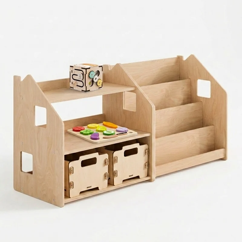Bibliothèque + étagère à jouets + Boîte à jouets ×2 + contenu au choix, Ensemble BusyKids