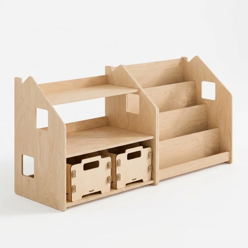 Bibliothèque + étagère à jouets + Boîte à jouets ×2 + contenu au choix, Ensemble BusyKids
