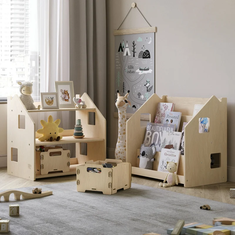 Bibliothèque + étagère à jouets + Table enfant avec 2 chaises, Ensemble BusyKids