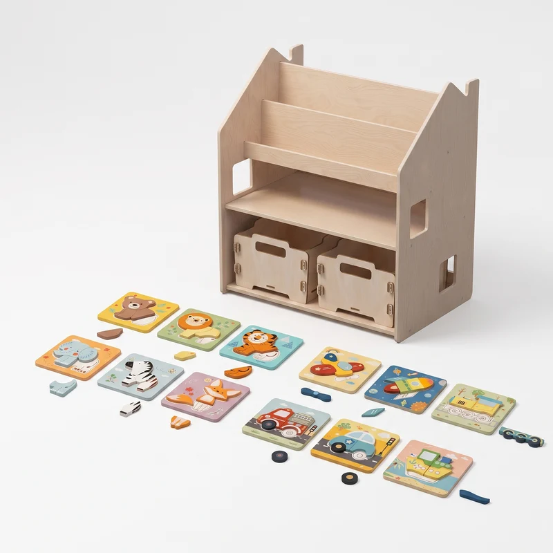 Étagère 2-en-1 + Boîte à jouets ×2 + contenu au choix, Ensemble BusyKids