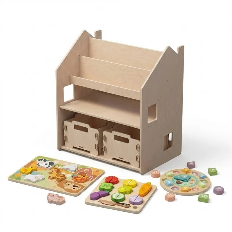 Étagère 2-en-1 + Boîte à jouets ×2 + contenu au choix, Ensemble BusyKids