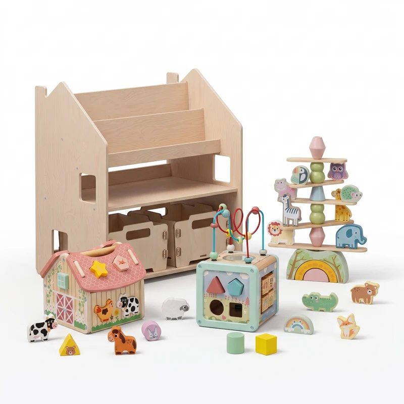 Étagère 2-en-1 + Boîte à jouets ×2 + contenu au choix, Ensemble BusyKids