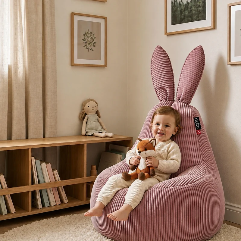 Pouf pour enfant Mommy Rabbit – velours côtelé FEEL doux et résistant