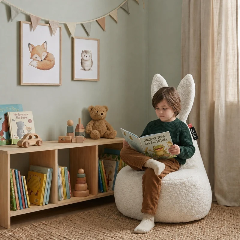 Pouf pour enfant Mommy Rabbit – tissu FLUFFY doux et moelleux