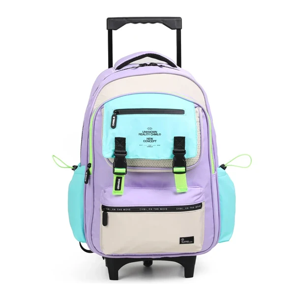 CHIMOLA - Grand Cartable à roulettes bleu ciel mauve 45cm