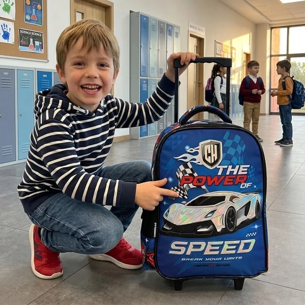 CHIMOLA - Grand Cartable à roulettes Voiture Speed 45 cm