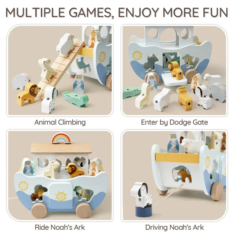 Wooden Noah's Ark Toy for Montessori Learning