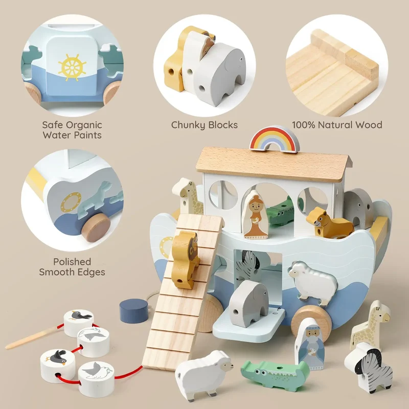 Wooden Noah's Ark Toy for Montessori Learning
