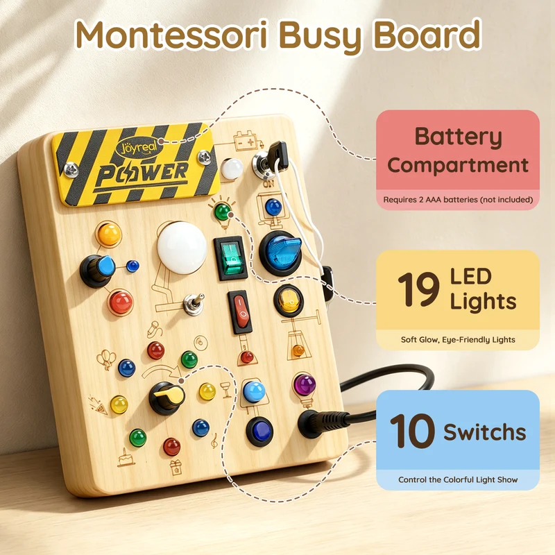 POWER Busy Board for Toddlers, Wooden Toys for STEM Learning