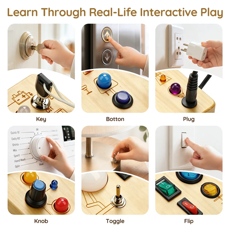 POWER Busy Board for Toddlers, Wooden Toys for STEM Learning