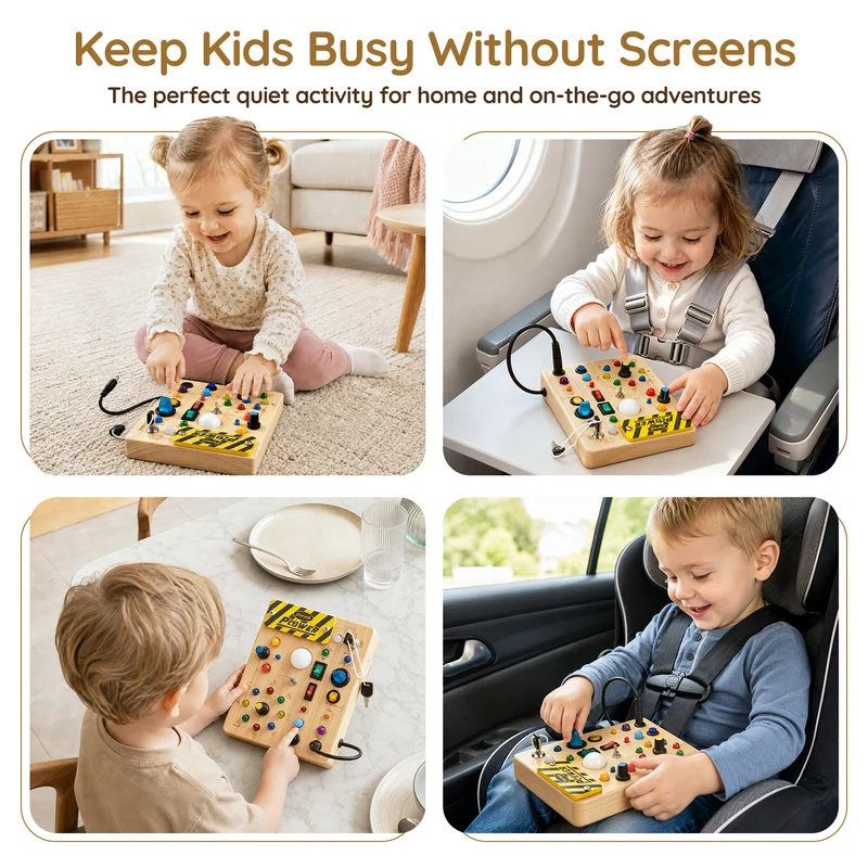 POWER Busy Board for Toddlers, Wooden Toys for STEM Learning