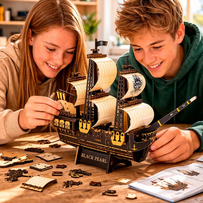 Maquette 3D en bois Bateau pirate BusyKids