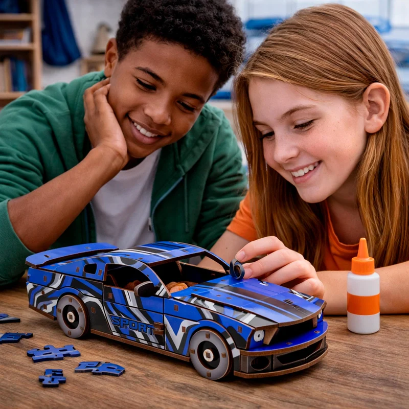 Maquette 3D en bois Voiture sportive type muscle car BusyKids
