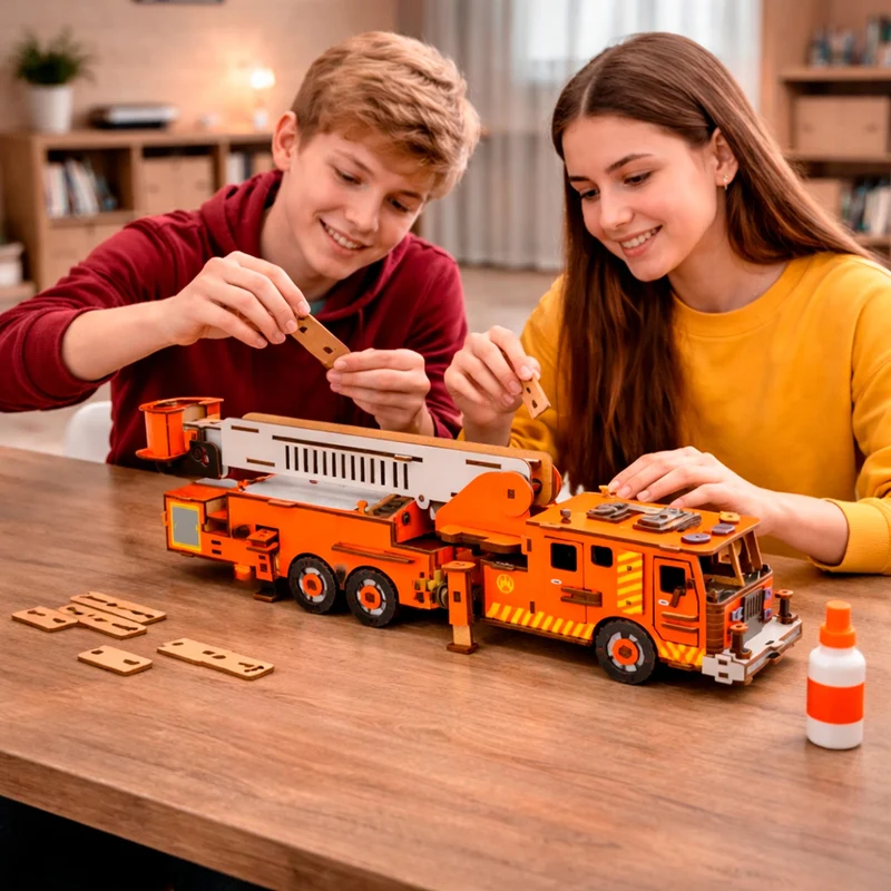 Maquette 3D en bois Véhicule de pompiers BusyKids