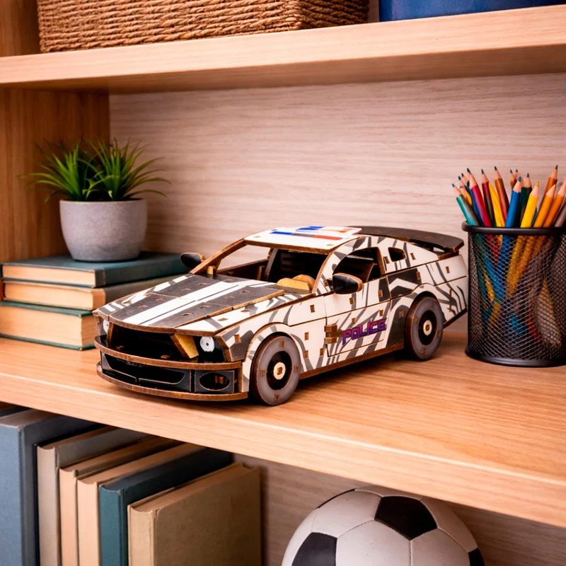 Maquette 3D en bois Voiture de police sportive BusyKids