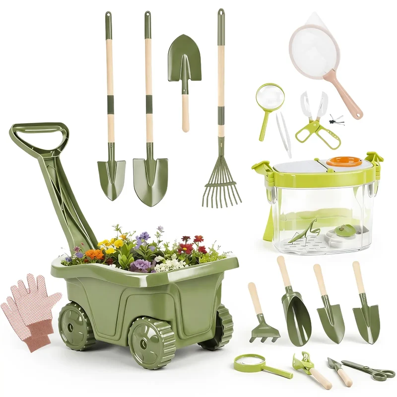 Kids Gardening & Bug Catcher Kit Wooden Planting Toys