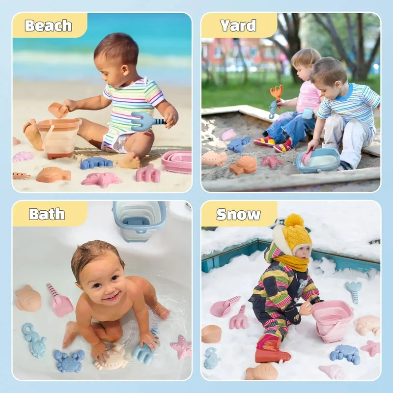 Portable Sand Play Kit with Foldable Buckets & Mesh Storage