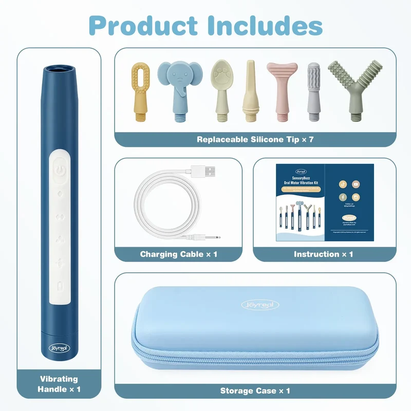 Oral Motor Sensory Tool – 4 Modes, 7 Tips SensoryBuzz Vibration Kit