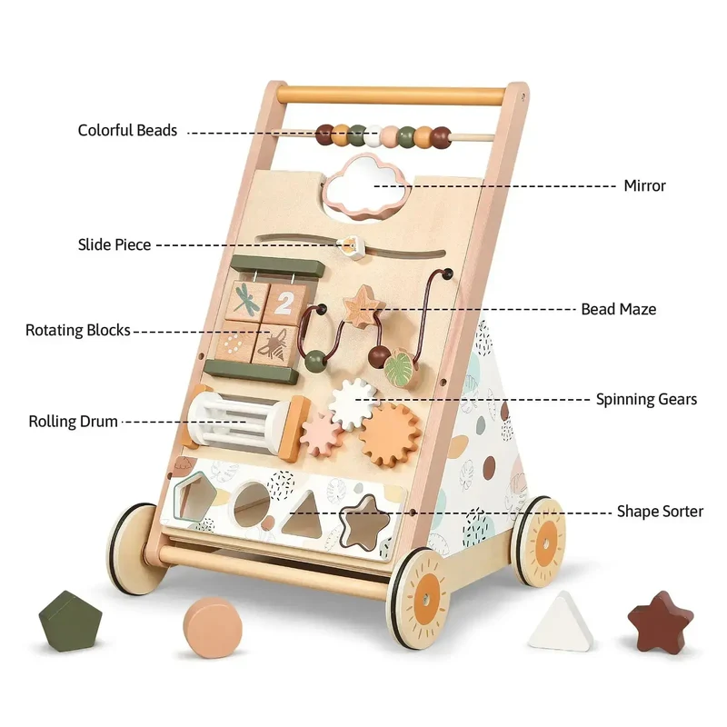 Adjustable Speed Wooden Baby Walker for Toddlers