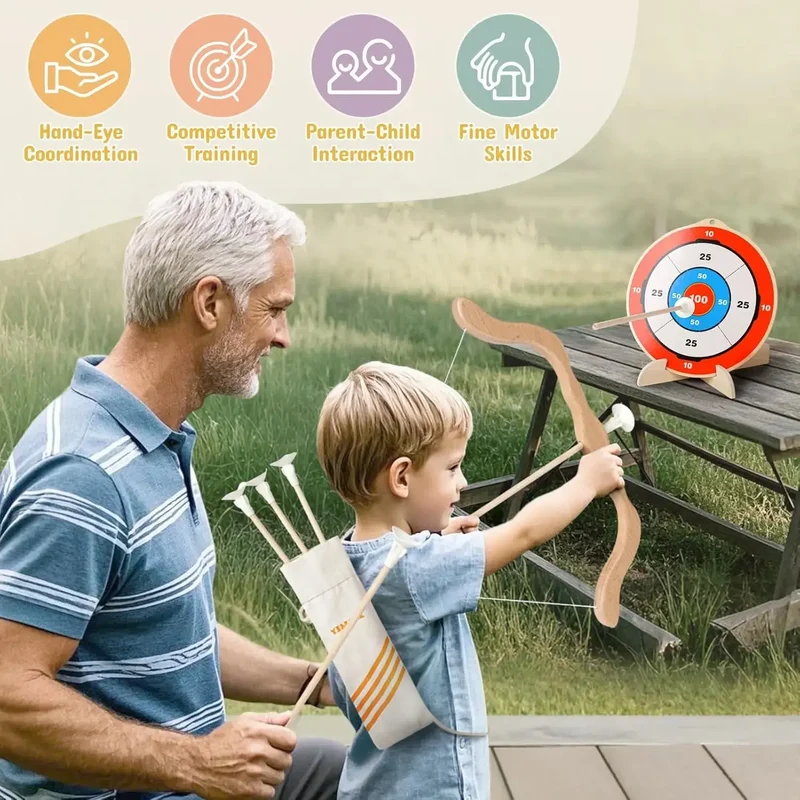 Wooden Bow and Arrow Set for Kids