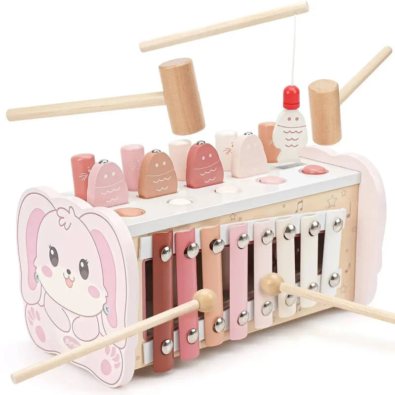 Wooden Hammering Pounding Toy with Xylophone & Fishing Game