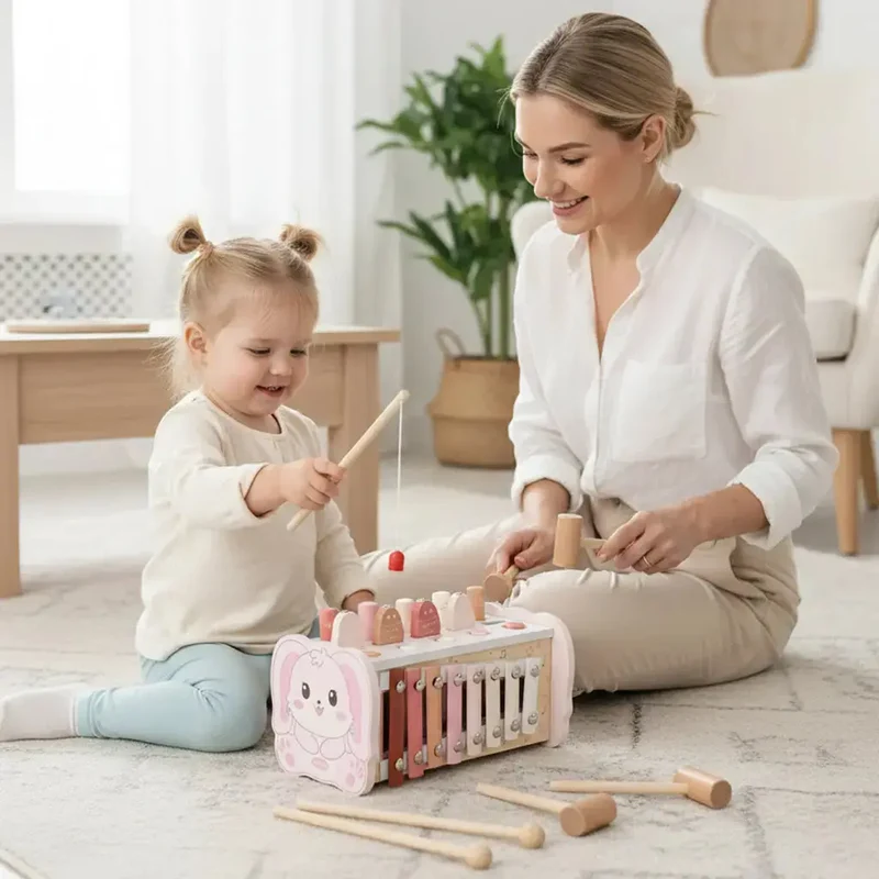 Wooden Hammering Pounding Toy with Xylophone & Fishing Game