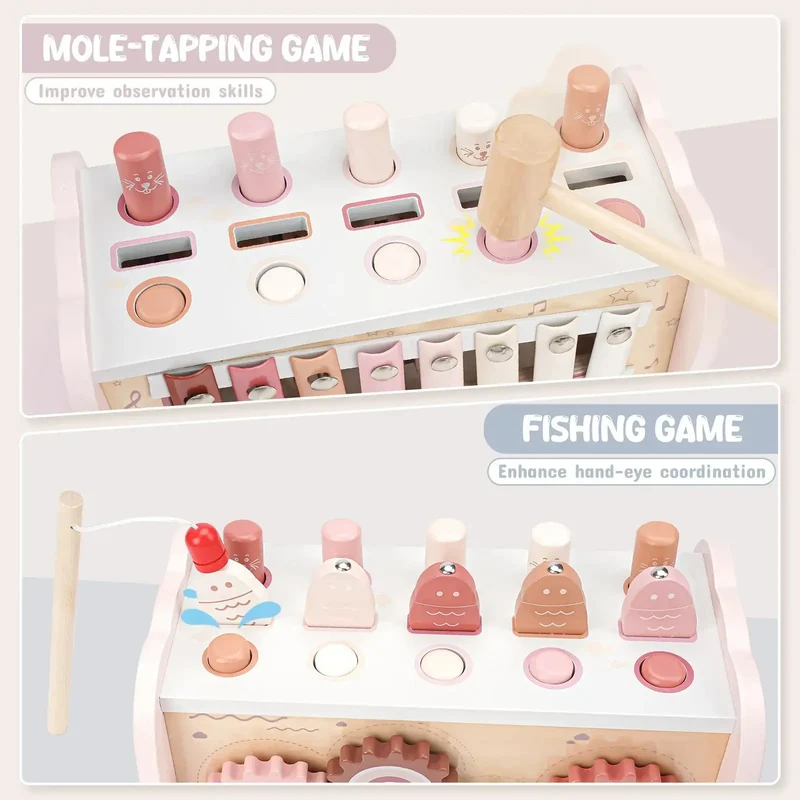 Wooden Hammering Pounding Toy with Xylophone & Fishing Game