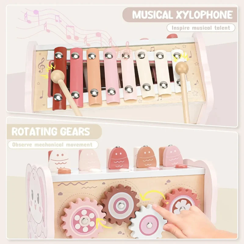 Wooden Hammering Pounding Toy with Xylophone & Fishing Game
