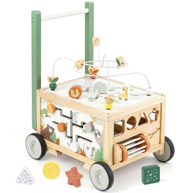 Adjustable Wooden Baby Push Walker for Toddlers