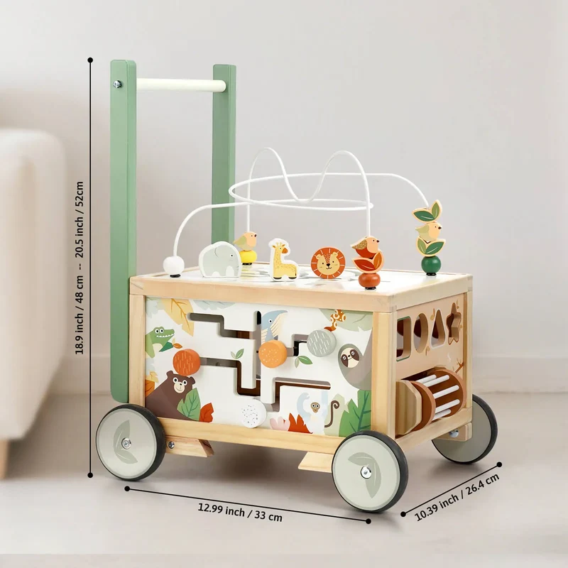 Adjustable Wooden Baby Push Walker for Toddlers