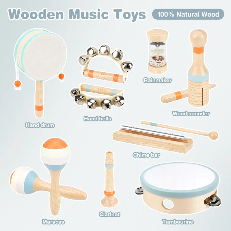 Drums & Bells - Wooden Montessori Instruments for 18M -4YS