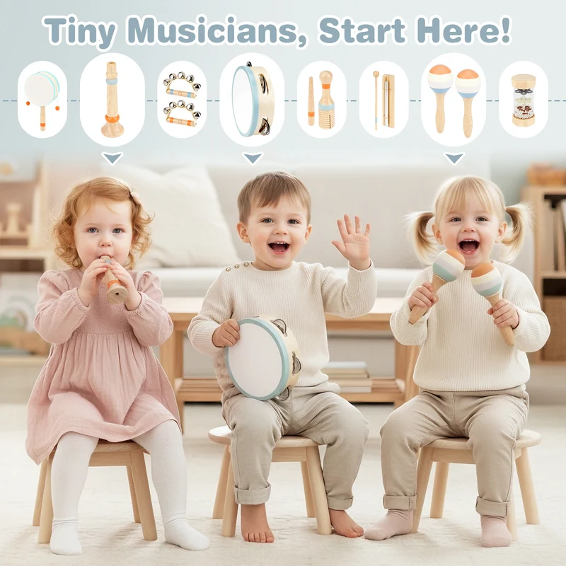 Drums & Bells - Wooden Montessori Instruments for 18M -4YS