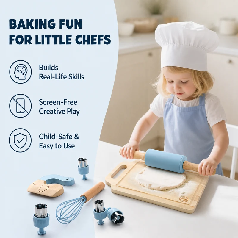 Wooden Baking Toys for Real Cooking, Kitchen Pretend Play 29 Pcs