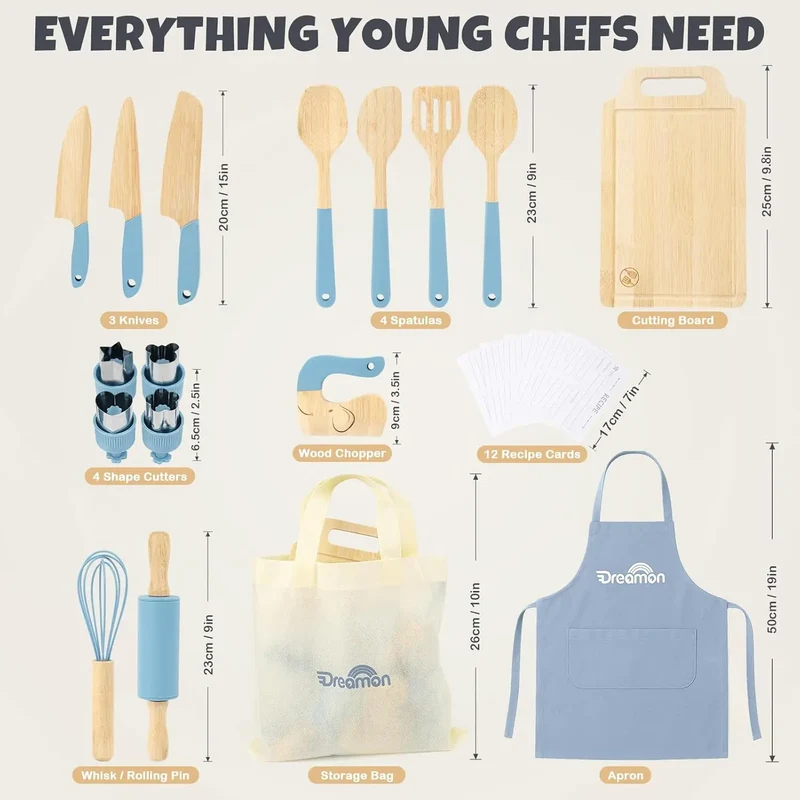 Wooden Baking Toys for Real Cooking, Kitchen Pretend Play 29 Pcs