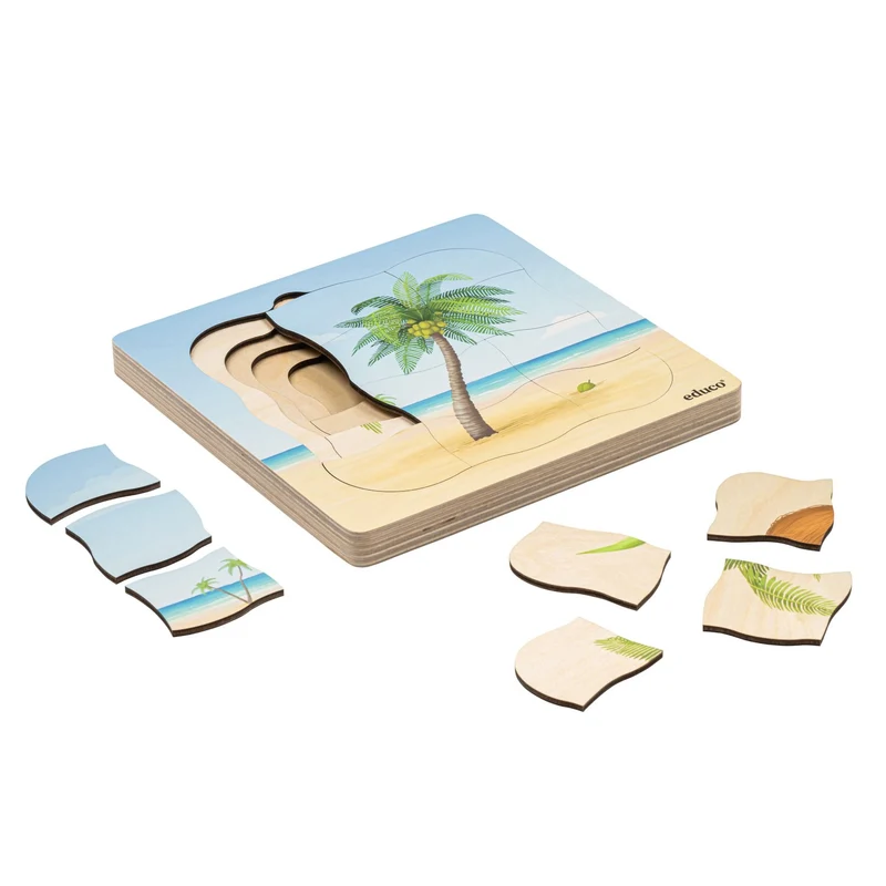 Puzzle évolutif à la plage - le cocotier