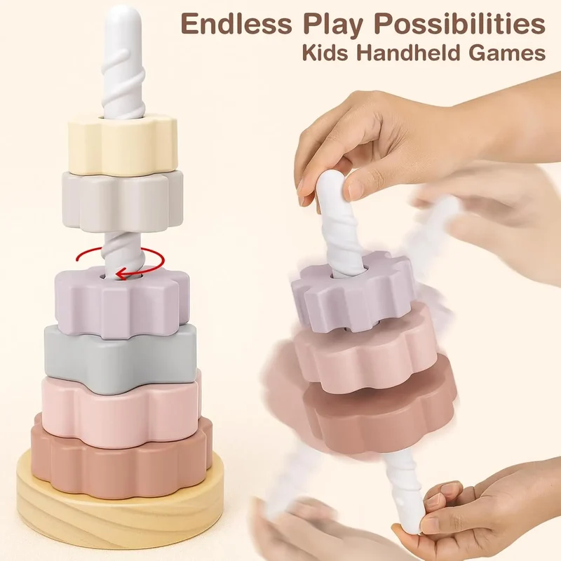 Wooden Spinning Stacking Toy for Toddlers