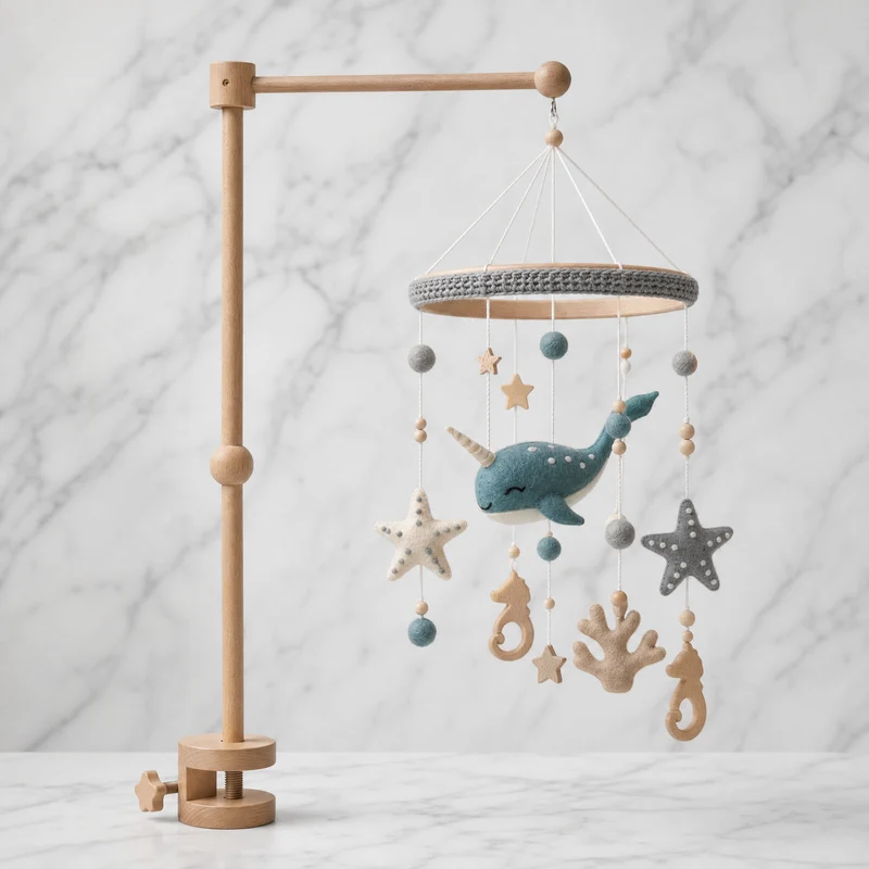 Mobile Bébé en Bois Style Océan en Feutrine