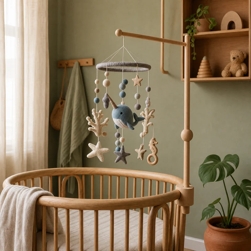 Mobile Bébé en Bois Style Océan en Feutrine