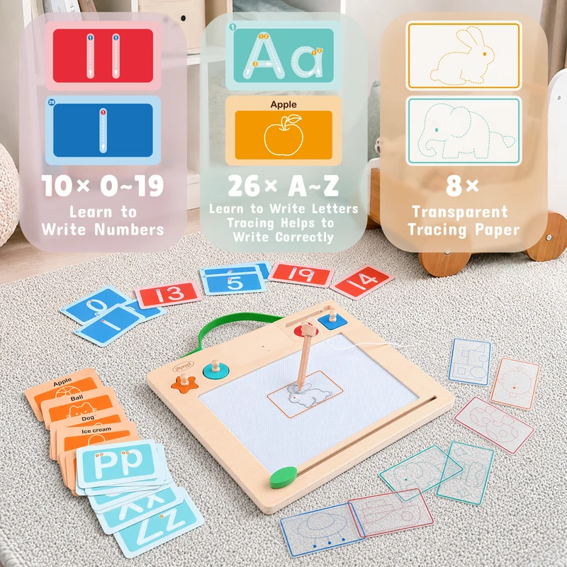 Wooden Letter Tracing Board – Magnetic Alphabet & Numbers