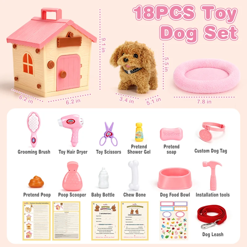 18-Piece Walking Robot Puppy Toy with Dog House & Leash
